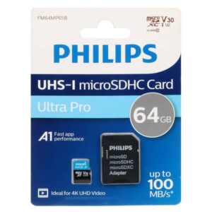 کارت حافظه MicroSDHC فیلیپس مدل FM64MP65 Ultra pro کلاس 10 استاندارد UHS-I U3 سرعت 100MBps ظرفیت 64 گیگابایت به همراه آداپتور